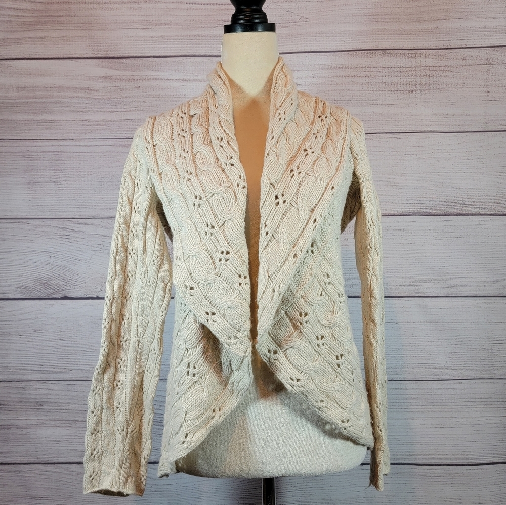 Apt. 9 Knit Long Sleeve Open Front Cardigan Beige Size Medium